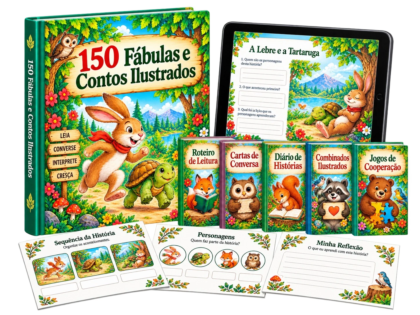 Mockup da coleção de 150 histórias e dos cinco bônus